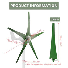 Wind Turbines, 5 Blade Professional Wind Turbines Small Windmill Generator 12000W Industrial, Solar and Wind Power Parts and Accessories, 3 Phase AC Permanent Magnet Generator,Green-12V