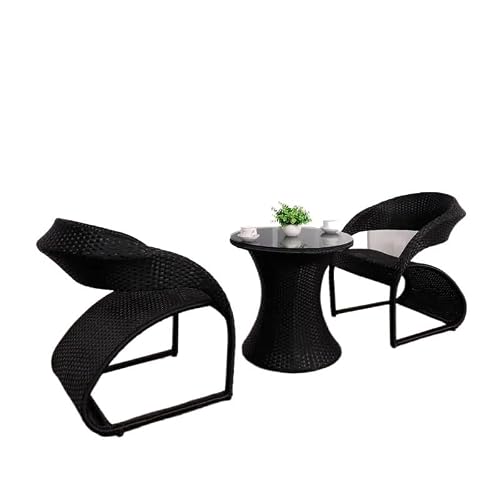 GLigeT Balcony Table and Chair Set Garden Furniture Set Outdoor Tables and Chairs Household Rattan Chair Three-Piece Leisure Outdoor Garden and Terrace Set Bistro Table Set (Color : Black)