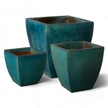 Square Stoneware Planter (Parent SKU) (Teal, Set of 3)