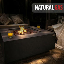 AMS 40" Square Concrete GFRC Natural Gas Fire Pit Table (Dark Gray)
