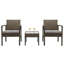 DUYHBAWRS in Stock 3 Piece Patio Furniture Set Wicker Rattan Outdoor Conversation 2 Cushioned Chairs & End Table