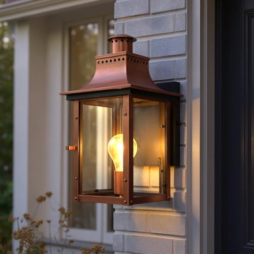 Urban Ambiance Luxury Antique Outdoor Wall Light, Medium Size: 15.3" H x 7.75" W, with French Country Style Elements, Rustic Copper Finish, UQL1413, Longview Collection