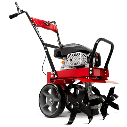 Earthquake Badger Front Tine Tiller, Powerful 160cc 4-Cycle Viper Engine, Two-Position Wheel Assembly, Adjustable Tilling Width Up to 21 Inches, Model: 41080, Red/Black