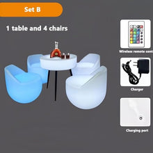LED Glow Leisure Table Chair Set Of 5, Bar/lounge Round Coffee Table Waterproof Round Lighted Stool for Home Patio Party Mood Lighting Decor(White-B)