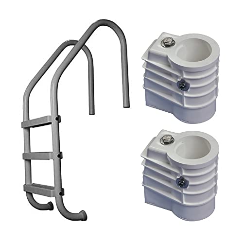 SAFTRON 3 Step Inground Pool Ladder Gray, Chemical Resistant Polymer 2 Pack