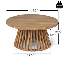 Merax Outdoor Patio 3-Seat Sofa and Round Coffee Table, Beige +Teak