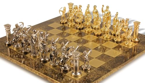 The Chess Store Archers Theme Chess Set Bronze & Blue Copper Pieces Brown Board
