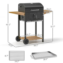 Charcoal Grill with Wheels, Outdoor BBQ Grill with Side Shelves & Thermometer, Barbecue Smoker with Bottom Storage Shelf, Adjustable Charcoal Pan, Patio Cooking Station for Camping Party