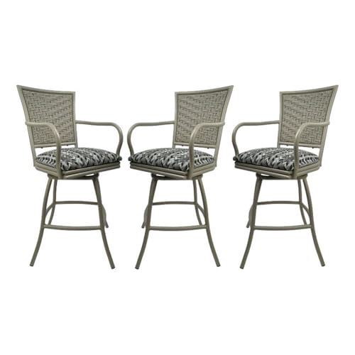 Tobias Designs Inc. Set of 3 Erin - Outdoor Indoor 30" Swivel Bar Stool - Simi Soft Grey on Beige