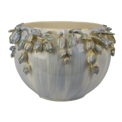 Hassyee Decorative Bowl Planter with Floral Garland Rim for Lawn, Living Room, Poolside, Outdoor Flower Pot with Classic Interiors for Growing Flowers, Plants, Herbs