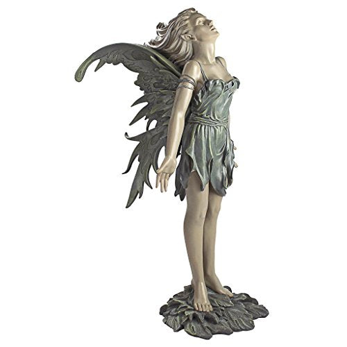 Design Toscano Facing the Wind Fairy Woman Outdoor Garden Statue, 12 inches wide, 27 inches tall, Cast Stone Resin, Two Tone Stone Finish