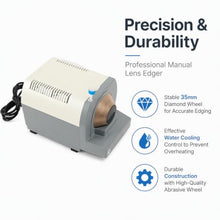 Water‑Cooled Manual Lens Edger & Polisher, 35mm Diamond Wheel for Glass Resin Plastic Lens Processing, for Optical Shops and Hobby Users
