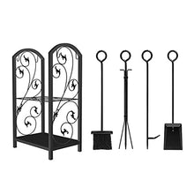 WXPWAMZ Outdoor Fireplace Firewood Rack Steel Fire Wood Racks with 4 Hooks, Double Layer Log Stacker Stand for Outdoor Indoor Chimney/Lumber Store/Backyard