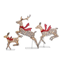 LuxenHome 3PC Lighted Rattan Reindeer Family Decoration