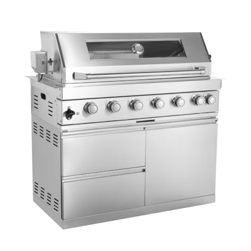 RGWYGCG Outdoor Grill, 6-Burner Stainless Steel Gas Grill with Rotisserie Kit, Heavy Duty Outdoor Kitchen Grilling Station with Viewing Window. for Backyard,Patio, Poolside BBQ