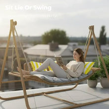 JESE Hammock Swing Chair with Stand & Cushion – Anti-Rust Wood-Colored Frame, 570 lbs Oversized Double Hammock Chair, Suitable for Indoor, Outdoor, Patio, Bedroom, Balcony