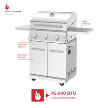 Nexgrill Propane 3-Burner Gas Grill, Stainless Steel with Foldable Shelves