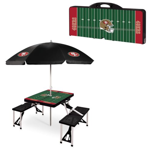 PICNIC TIME NFL San Francisco 49ers Picnic Table Portable Folding Table with Seats and Umbrella