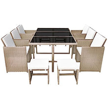 AJSEOYBS Outdoor Patio Set,Outdoor Garden Furniture,11 Piece Patio Dining Set with Cushions Poly Rattan Beige,for Deck, Patio, Garden, Poolside, Backyard