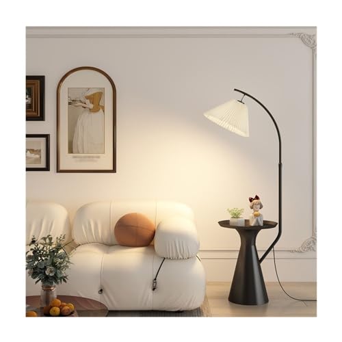 ZHONGCHENGWU Floor Lamp Home Floor Lamp with Table, Mid-Century Modern Nightstand or Side Table with LED Bulb(Black)