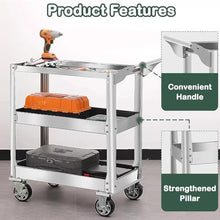 ICEMOB Stainless Steel Utility Cart,Heavy Duty Tool Cart on Wheels,1100Lbs Commercial Rolling Tool Cart,3-Tier Mobile Service Cart,Storage Cart for Kitchen,Garage
