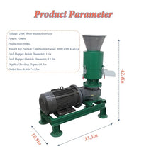 JARYANNIX 220V Three-Phase 8mm Wood Pellet Maker with 2-Head Rollers, Agricultural Waste Pelletizer,130lbs/h Pellets for Small Farm Use