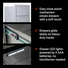 Blaze 16-Inch Triple Access Drawer – Made in USA Stainless Steel Outdoor Kitchen Storage with Soft-Close Drawers & LED Lighting