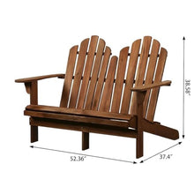 Outdoor Escape Solid Acacia Wood Adirondack Double Bench with Armrests, Two-Seat Patio Bench for Porch, Deck and Backyard Seating, Brown
