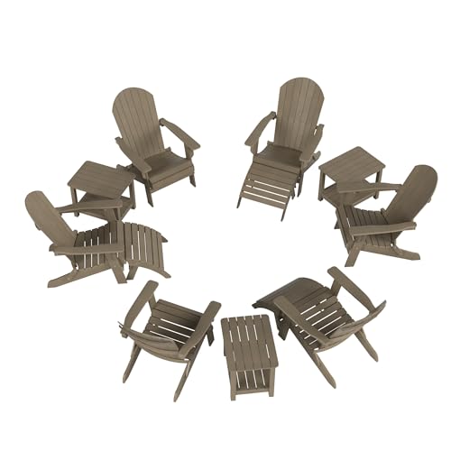 WestinTrends Tuscany 6 Person Folding Adirondack Seashell with Side Table and Folding Ottoman, Taupe