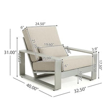 Christopher Knight Home Aspen Aluminum Outdoor Club Chair Set of 2, Lounge Chair Outdoor with Cushions, Indoor Metal Accent Chair, Tilt Backrest Recliner for Backyard, Garden, Balcony, Silver+Beige