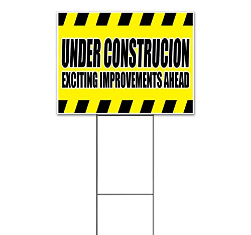 Under Construction Exciting Improvements (18" x 24") Yard Sign, Quantity Discounts, Multi-Packs, Includes Metal Step Stake, Bandit, New, Advertising, USA