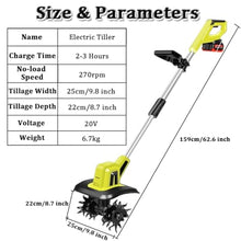 Electric Tiller 20V – Garden Soil Cultivator/Rotavator – 10.5cm/25cm Working Width, 25cm/22cm Tilling Depth, 2/4 Steel Blades, for Gardens, Vegetable Patches