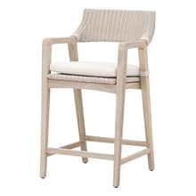 Benzara 28 Inch Outdoor Counter Stool Chair Synthetic Wicker Gray White