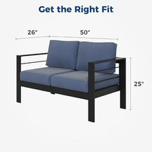 FansaFurn Outdoor Patio Furniture Loveseat Sofa, All-Weather Metal Aluminum Patio Couch with 5" Thick and Soft Cushion and Wide Arm, Outdoor Couch for Balcony, Porch, Backyard