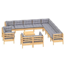 KPOTUERTU 14 Piece Patio Lounge Set with Gray Cushions Solid Pinewood