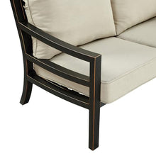 Oakland Living Black Aluminum Patio Deep Seating Outdoor Two Seater Loveseat with Light Grey Cushions