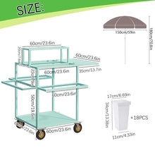 Metal Outdoor Flower Display Stand with Flower Display Stand with 18 Buckets, Flower Cart Display Stand with Wheels，Flower cart for Florist, Patio Garden (Pink)