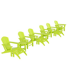 WO Home Furniture Set of 12-6pcs Traditional HDPE Adirondack Chairs with 3pcs Ottoman and 3pcs Side Table, All Weather Resistant for Patio, Outdoor, Balcony, Backyard, Deck, Pool, Lime