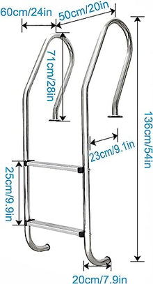 2 Steps Heavy Duty Welded Pool Ladder 304 Stainless Steel Swimming Pool Ladder with Step Inboard Handrail and Screws