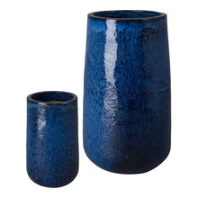 Emissary Home and Garden 16in. L x 33in. H Blue Stoneware Round Planters with High-fire Treatment (Set of 2)