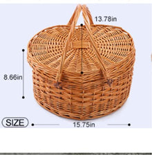 SHSWUD Rustic Picnic Basket, Outdoors Picnic Basket Picnic Willow Picnic Basket Cutlery Service Kit Picnic Gift Basket Picnic Baskets Basket for Outdoor Camping, 40*35*22cm, Brown