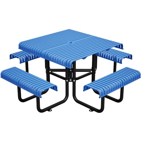 EPOFIT 46" Square Outdoor Picnic Table with Slotted Steel Tabletop & Benches, Carbon Steel Construction, 80" Overall Length, Durable & Easy to Clean, Ideal for Backyard, Patio, Family Barbecues, Blue