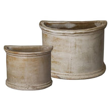 Emissary Home and Garden 20in. L x 12in. W x 15in. H Distressed White Stoneware Semicircle Planters with High-fire Treatment (Set of 2)