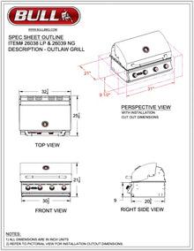 Bull Outdoor Products Outlaw 60,000 BTU Drop-In Grill Head – Stainless Steel, Natural Gas
