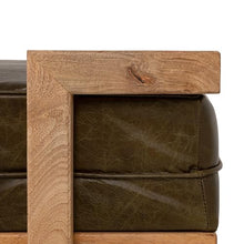 Creative Co-Op Extra-Long Mango Wood Daybed Bench with Distressed Leather Cushion, Natural and Green
