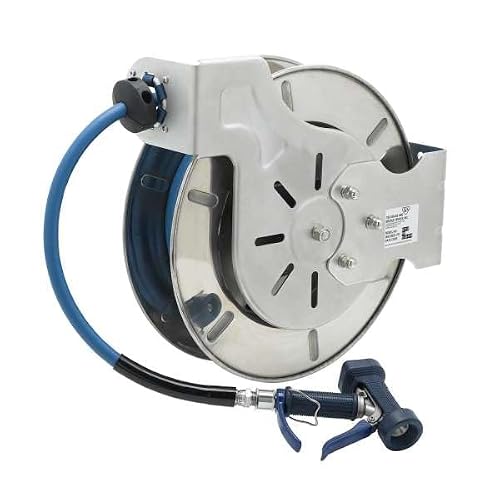 Hose Reel, Open, Stainless Steel, 1/2" X 35' Hose, 9/16" Front Trigger Water Gun