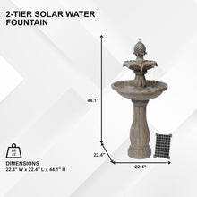 XBrand 44" Solar Powered Outdoor 2-Tier Cascading Water Fountain, Fiberglass Resin Garden & Patio Solar Fountain, Beige