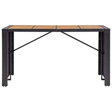 Makastle Patio Bar Set, 9 Piece Outdoor PE Rattan Bar Set with 8 Bar Stools & 1 Wooden Bar Table, Outdoor Furniture Set for Patio Backyard Porche Garden Poolside, Black