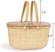 YRHH Insulated Cooler Bag, Picnic Basket, Outdoor Camping Picnic Basket, Hand Woven Garden Picnic Basket, Large Storage Basket Lid-A