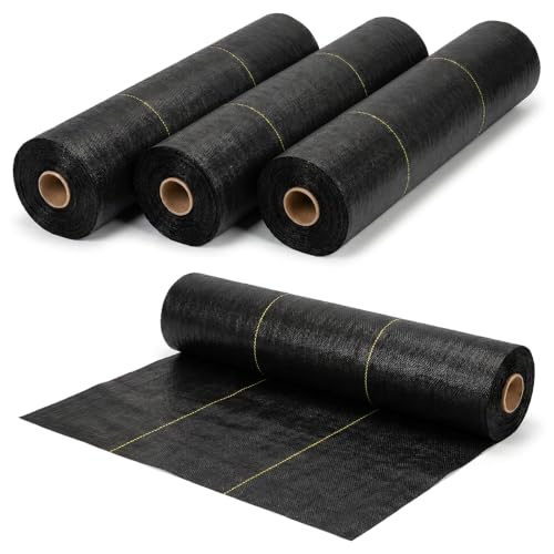 Dewitt 4-Pack Pro-5 Weed Barrier Fabric 5 oz, 3 x 250 Feet – Heavy-Duty Woven Landscape Ground Cover Mat for Raised Garden Bed, Greenhouse Gardening, Outdoor Landscaping, and Commercial Planting